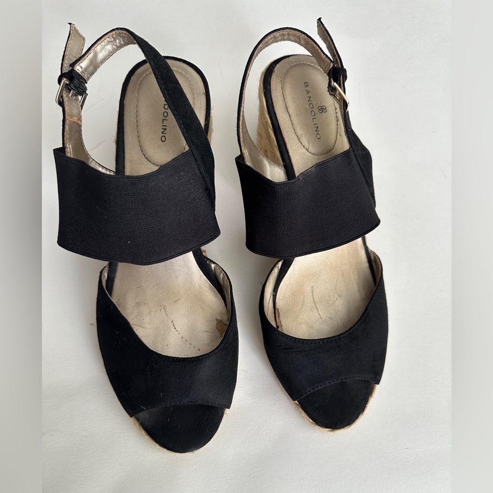 Bandolino  Shoes Espadrilles Wedge  Black Comfort Ankle Strap Peep Toe  Size 8.5 - Picture 5 of 6